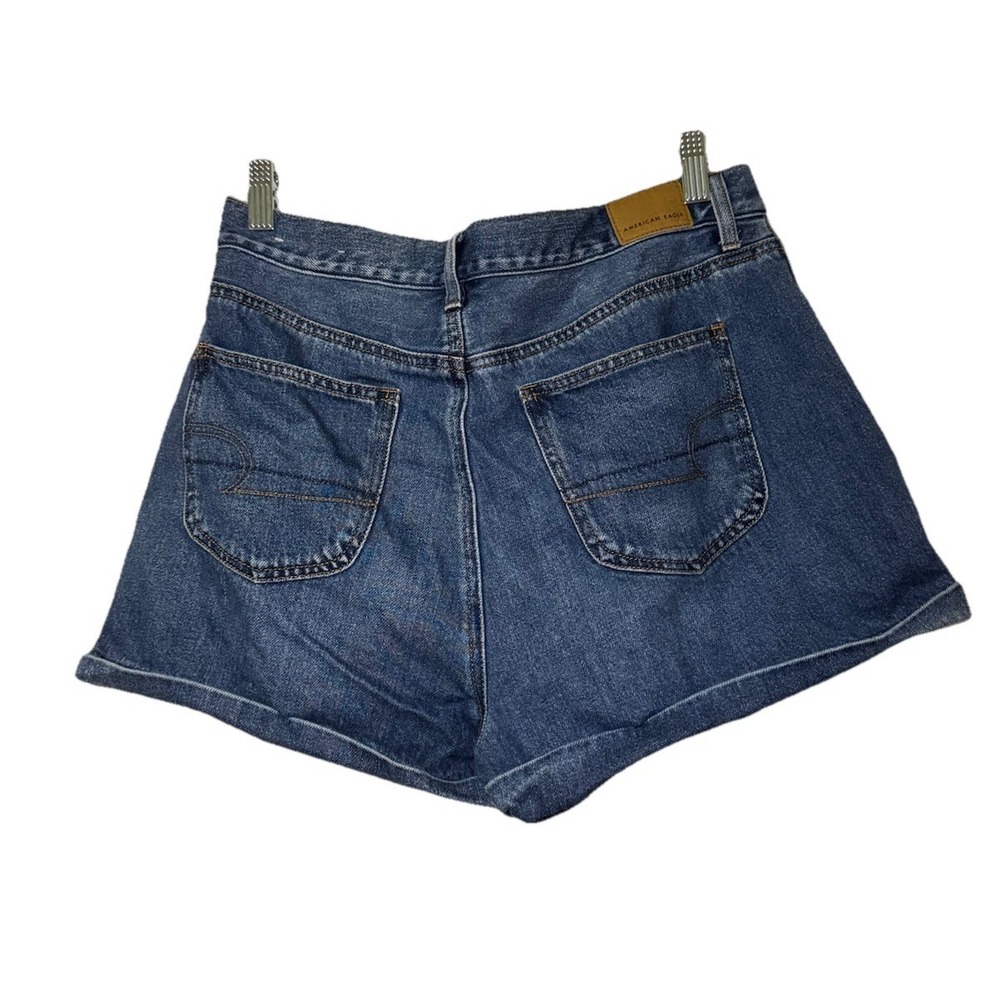 American Eagle Mom Shorts Size 10 High Waisted Blue Denim Cuffed 100% Cotton - Picture 4 of 6